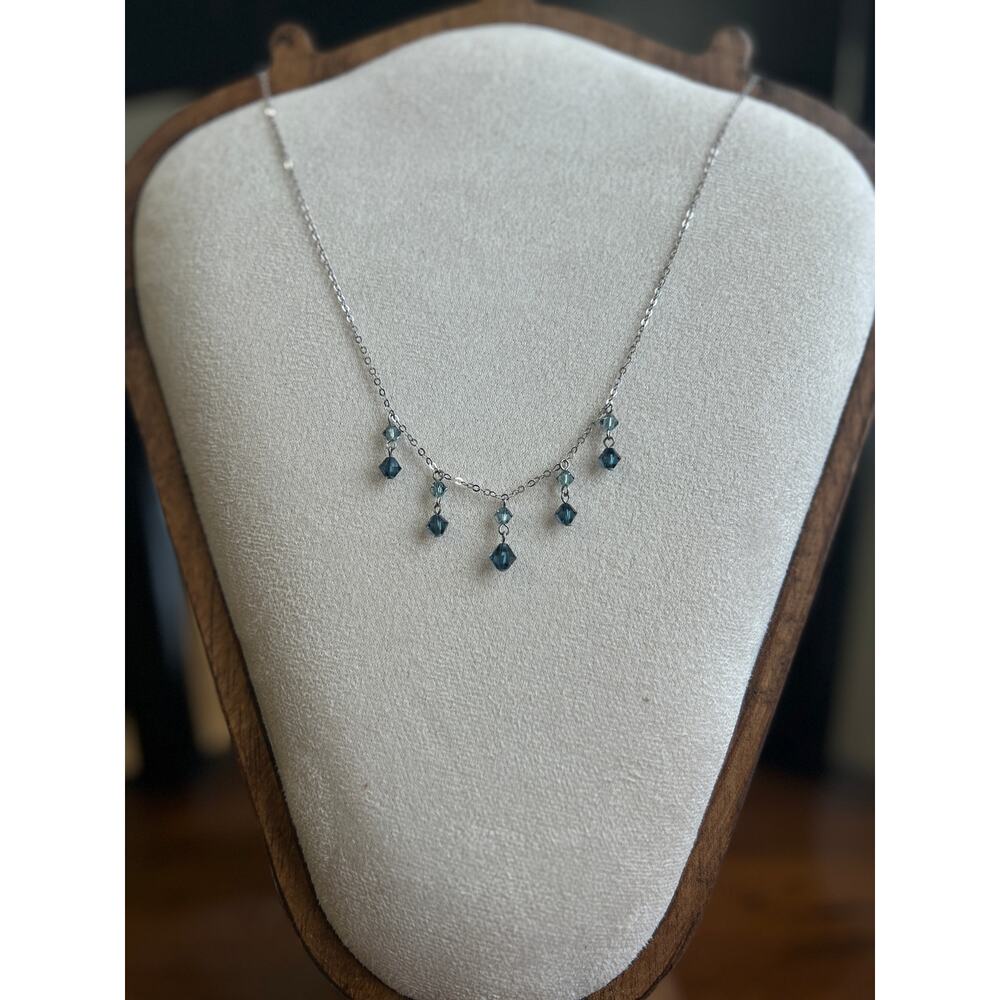 Italian sterling silver blue crystal drop style necklace